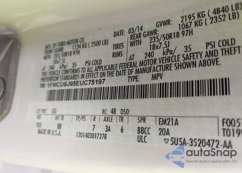 2014 Ford Escape Titanium from USA, damaged, VIN 1FMCU9J95EUC75197